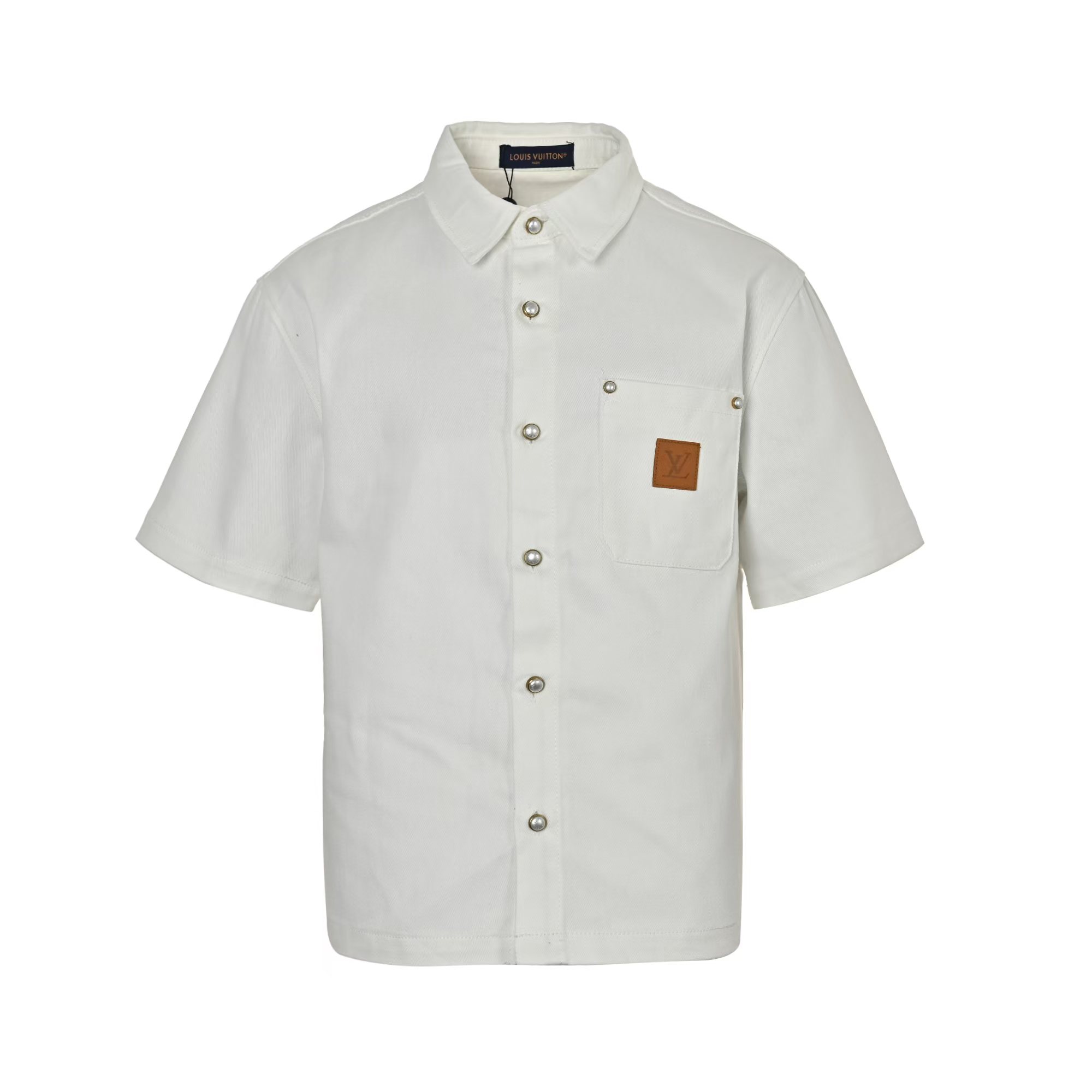 Louis Vuitton 25ss leather label pocket denim short sleeve shirt