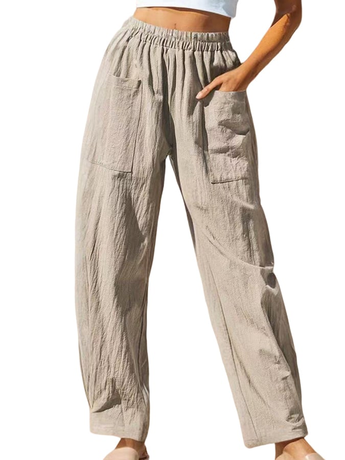 Women's Pocket Patchwork Elastic Waist Casual Pants