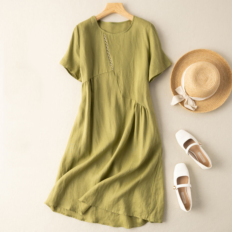 Fashion Casual Solid Color Short Sleeved Midi Dress