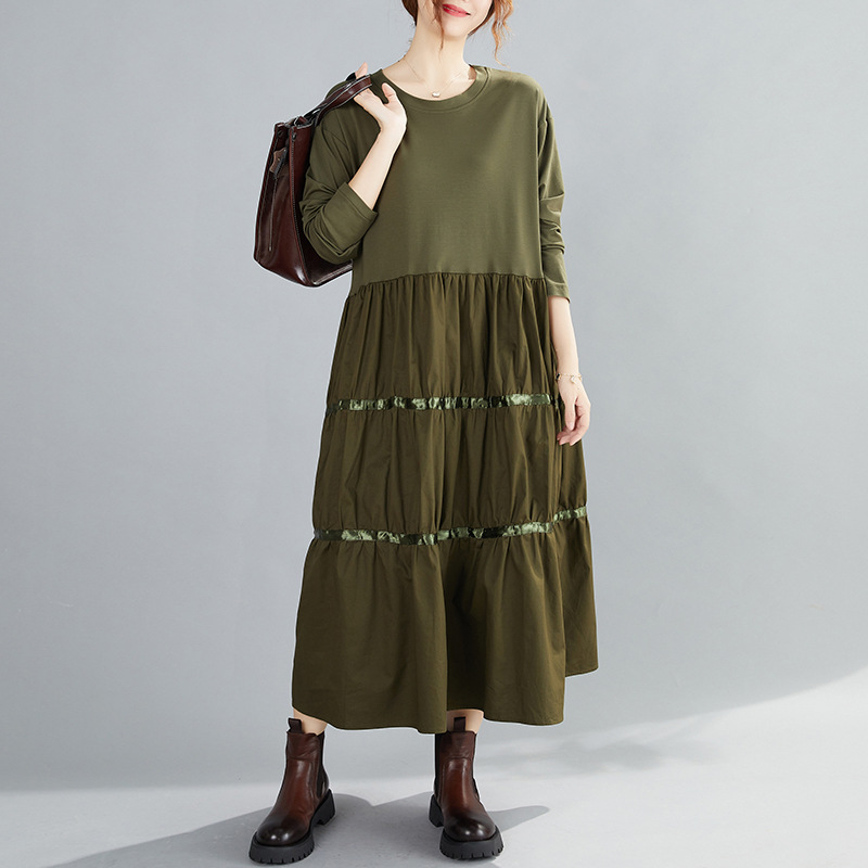 Solid Color Simple Loose Casual Midi Dress