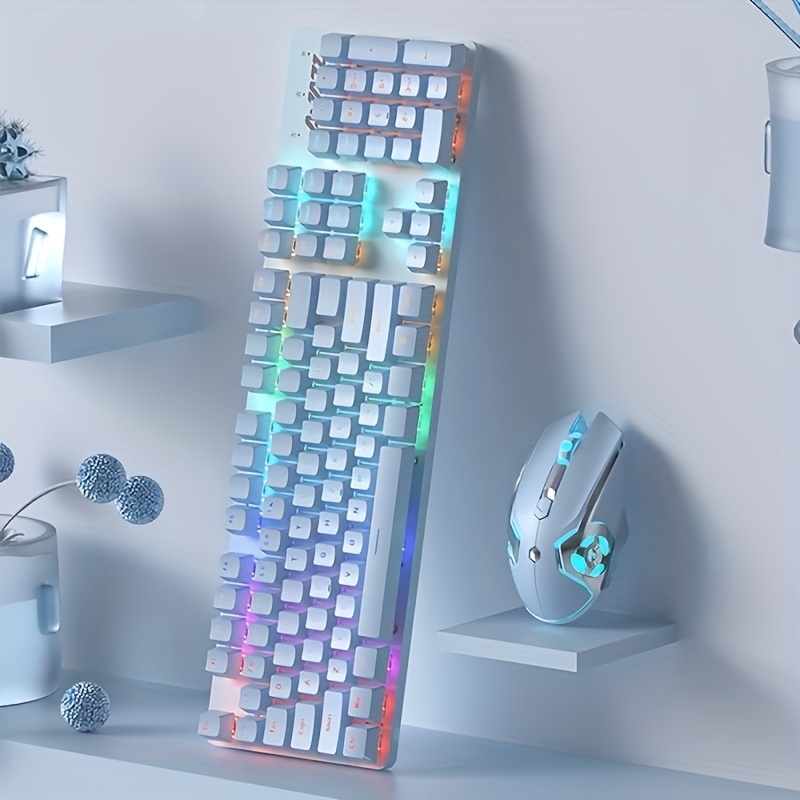 AJAZZ Watcher Third Generation Blue Light Mechanical Keyboard And Mouse Set For Gaming, Typing And Office Use, Specially Designed For Female Users