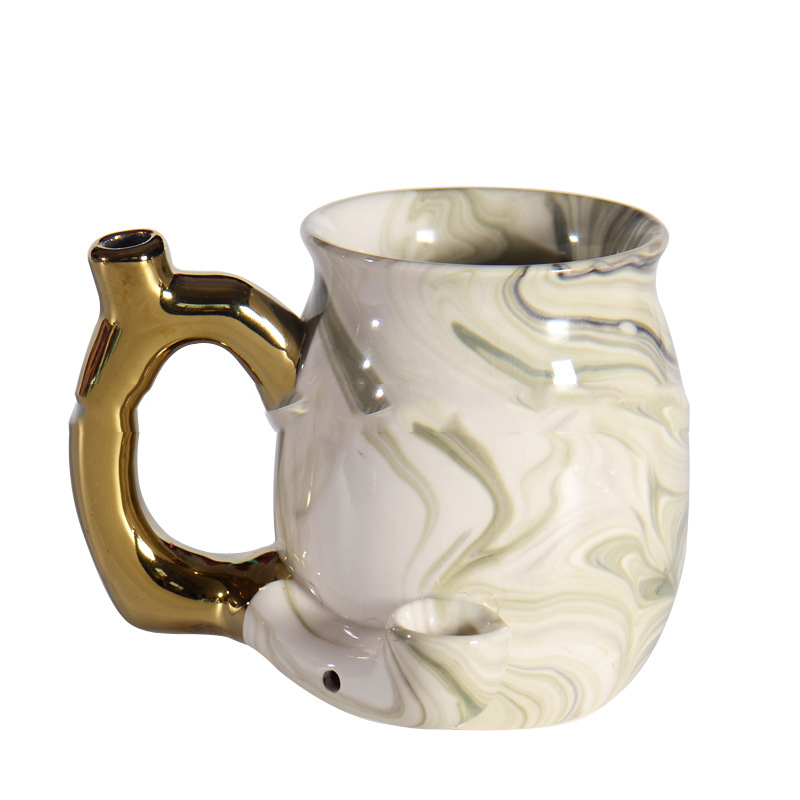 Creative ceramic marble pattern multifunctional smoking pipe ceramic coffee cup