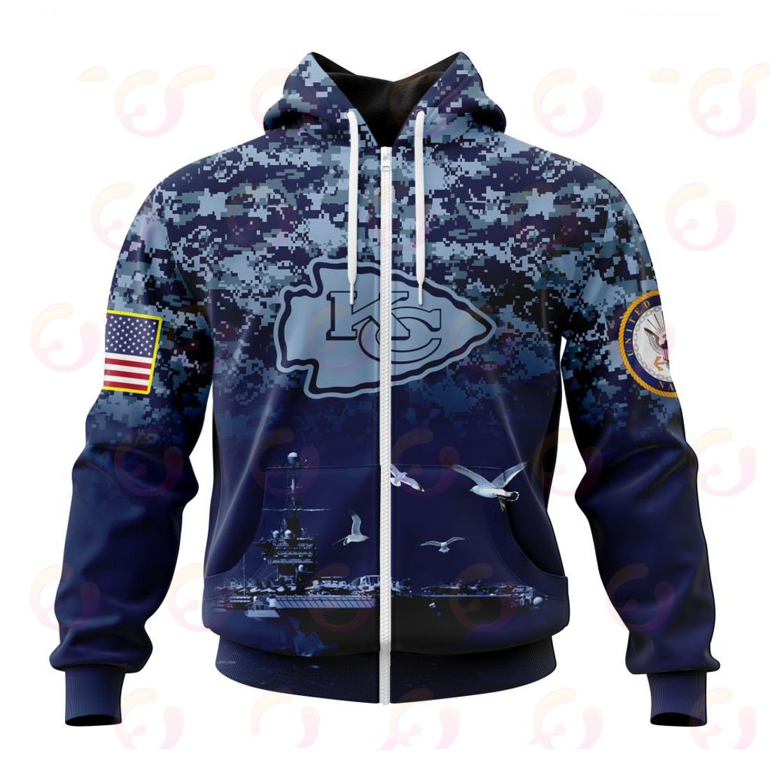 KANSAS CITY CHIEFS 3D HOODIE HONOR US NAVY VETERANS
