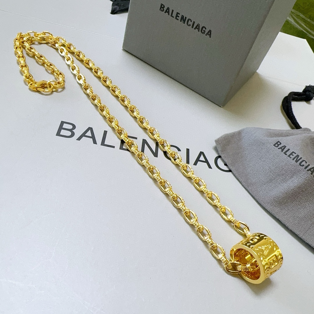 Balenciaga Gold Hollow Ring Chain Necklace