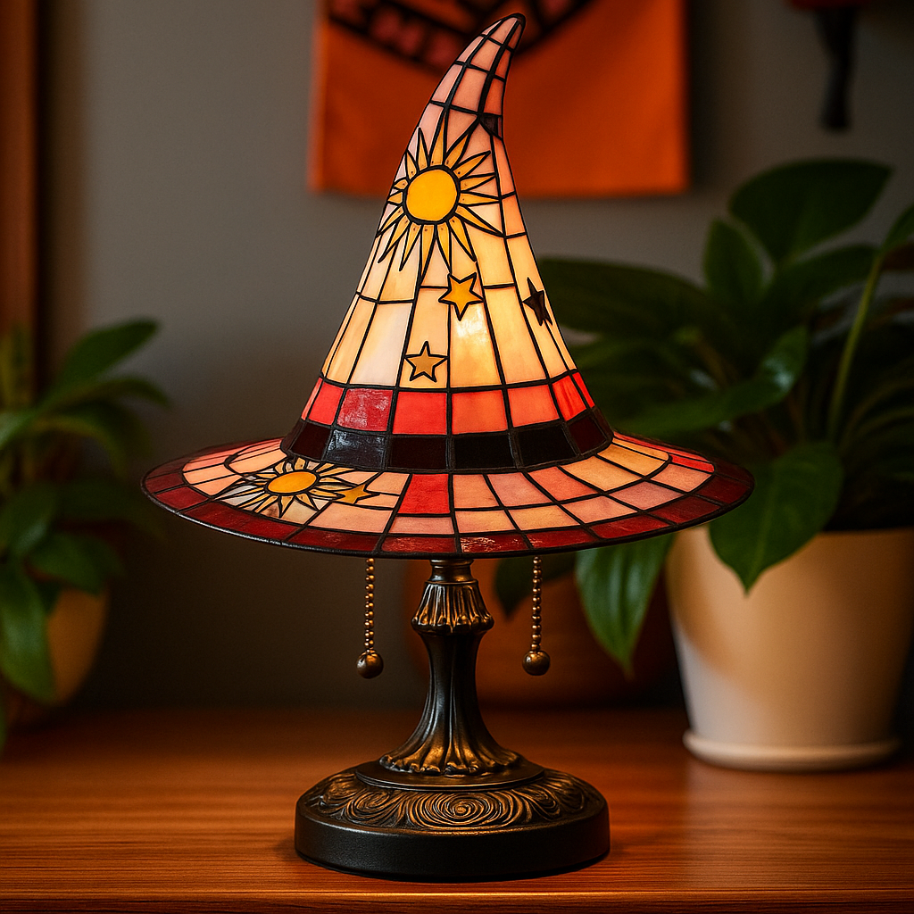 Faux Stained Glass Hat Witchy Gothic Table Lamp