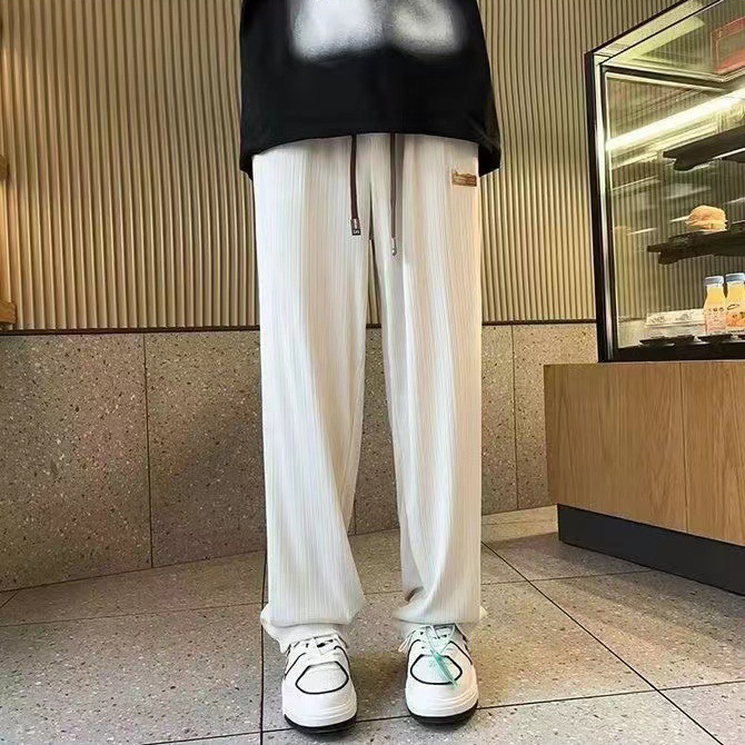 Loose-fitting ice silk pants Vertical sense large size Wide legs straight barrel