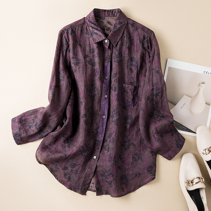 Vintage Floral Print Long Sleeve Shirt