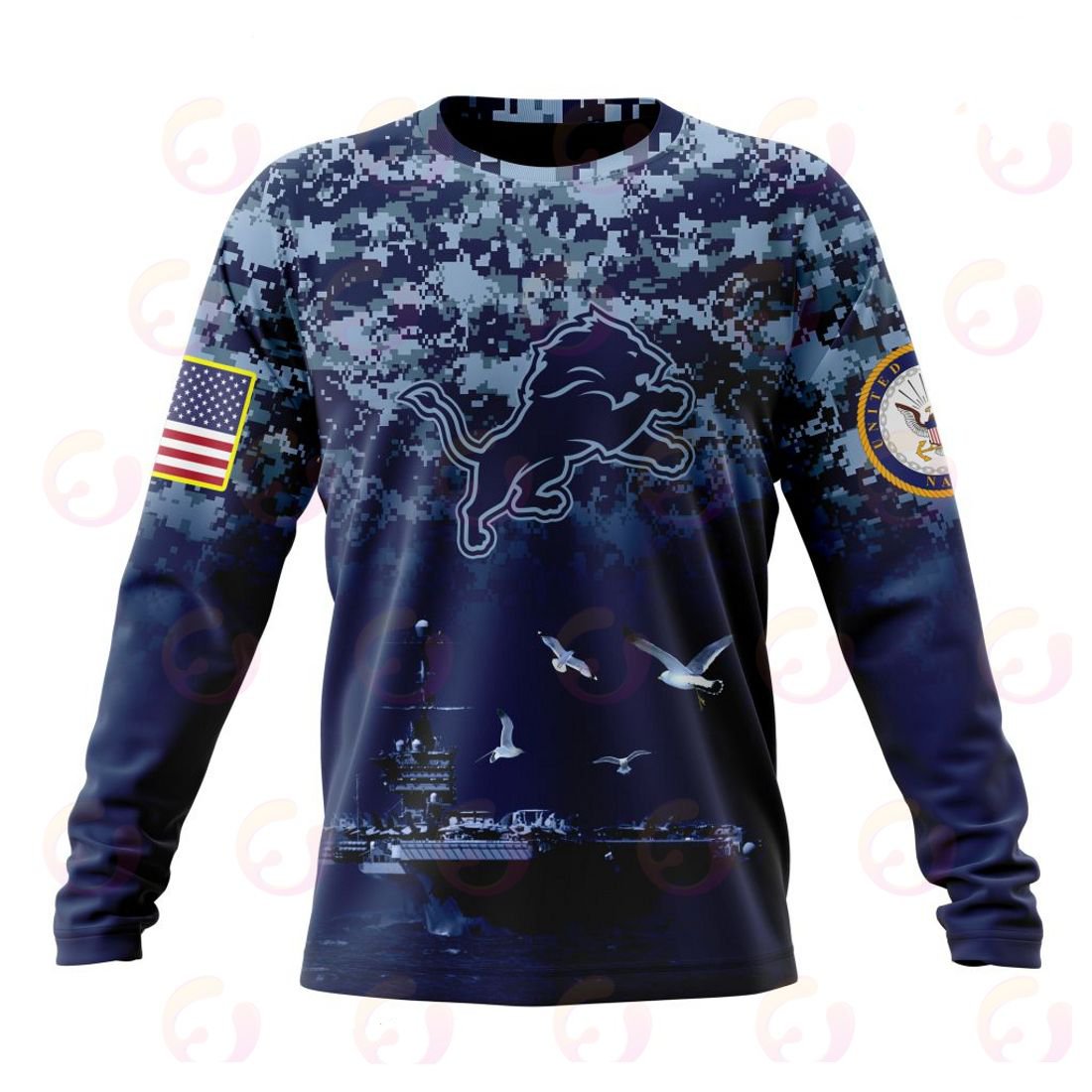 DETROIT LIONS 3D HOODIE HONOR US NAVY VETERANS