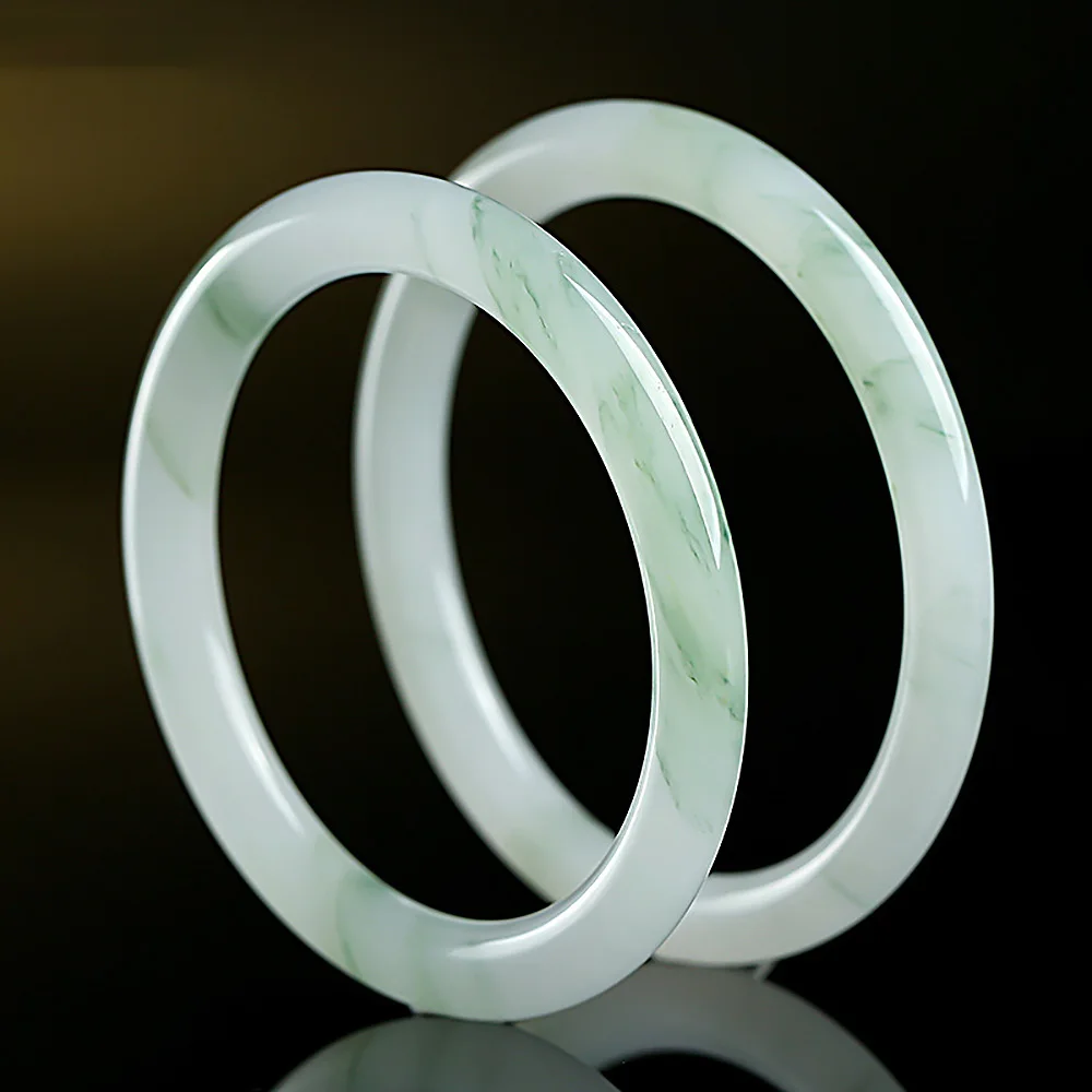 Golden Silk Jade Widened Bracelet Charm Jadeite Fine Jewelry Natural Ice Jade Round Women's Bangle Gift For Mother Free Shipping