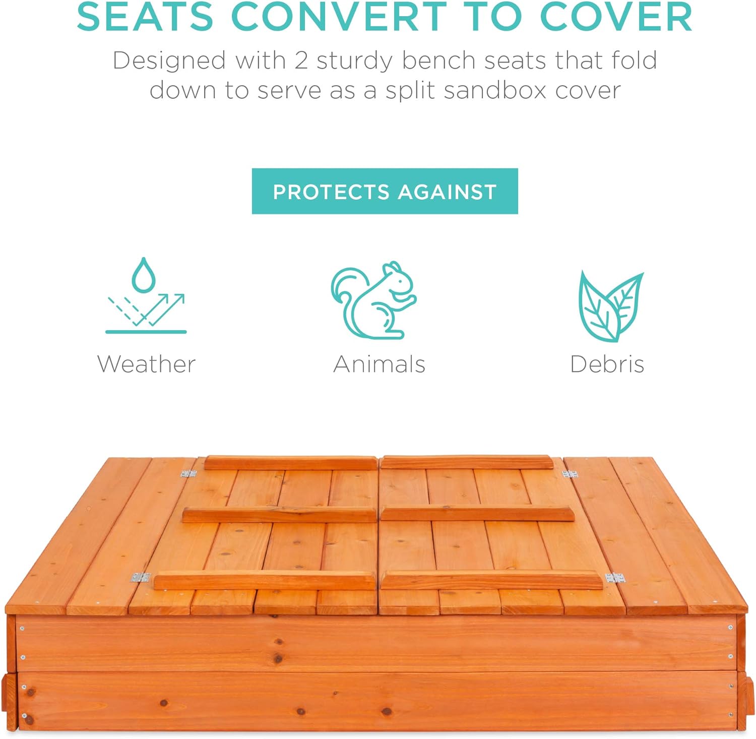 Best Choice Products 47x47in Kids Large Wooden Sandbox for Backyard