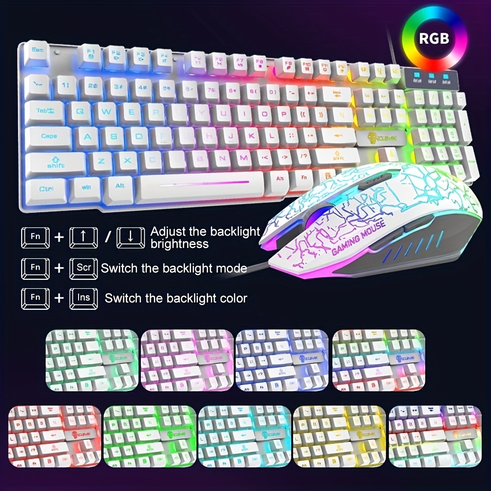 5 In 1 Gaming Combo,12W HD Sound Speakers Rainbow LED Backlit Wired Mechanical Feel Keyboard,2400DPI 6 Button Optical Gaming Mouse, RGB Gaming Headset With Mic, Gaming Mouse Pad, For PC Gaming PS4 Xbox PC Notebook