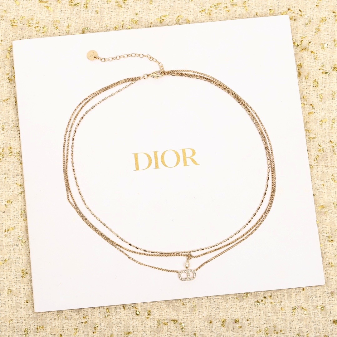 Dior Diamond CD Triple Chain Necklace
