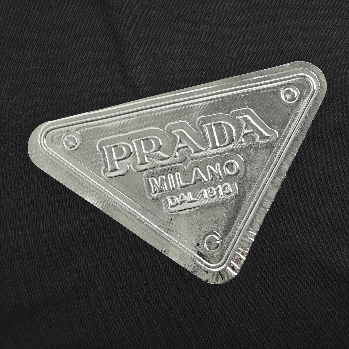 Prada 25ss liquid silver triangle logo print short sleeve