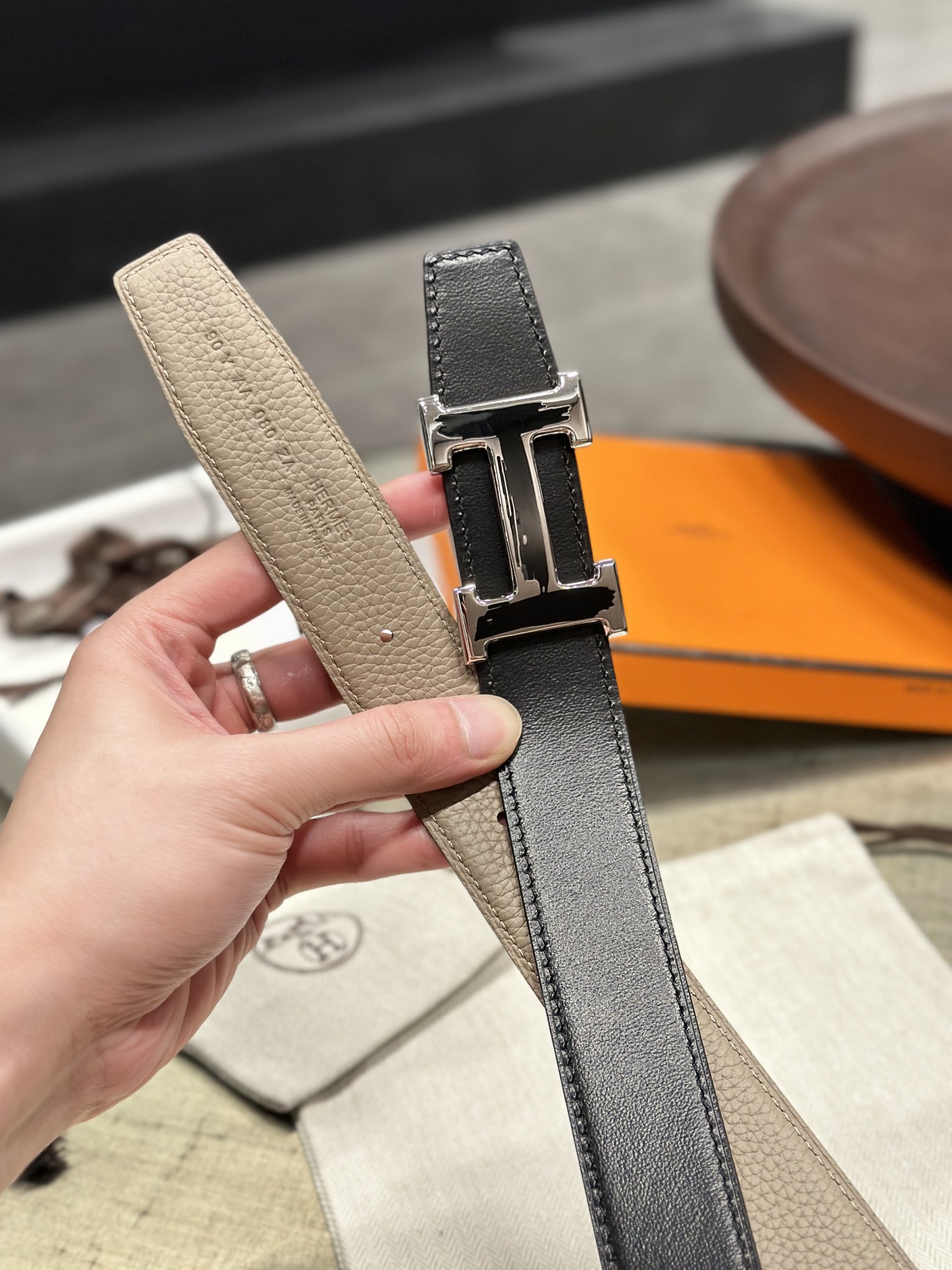 Hermès epsom double-faced calfskin belt 3.2CM wide