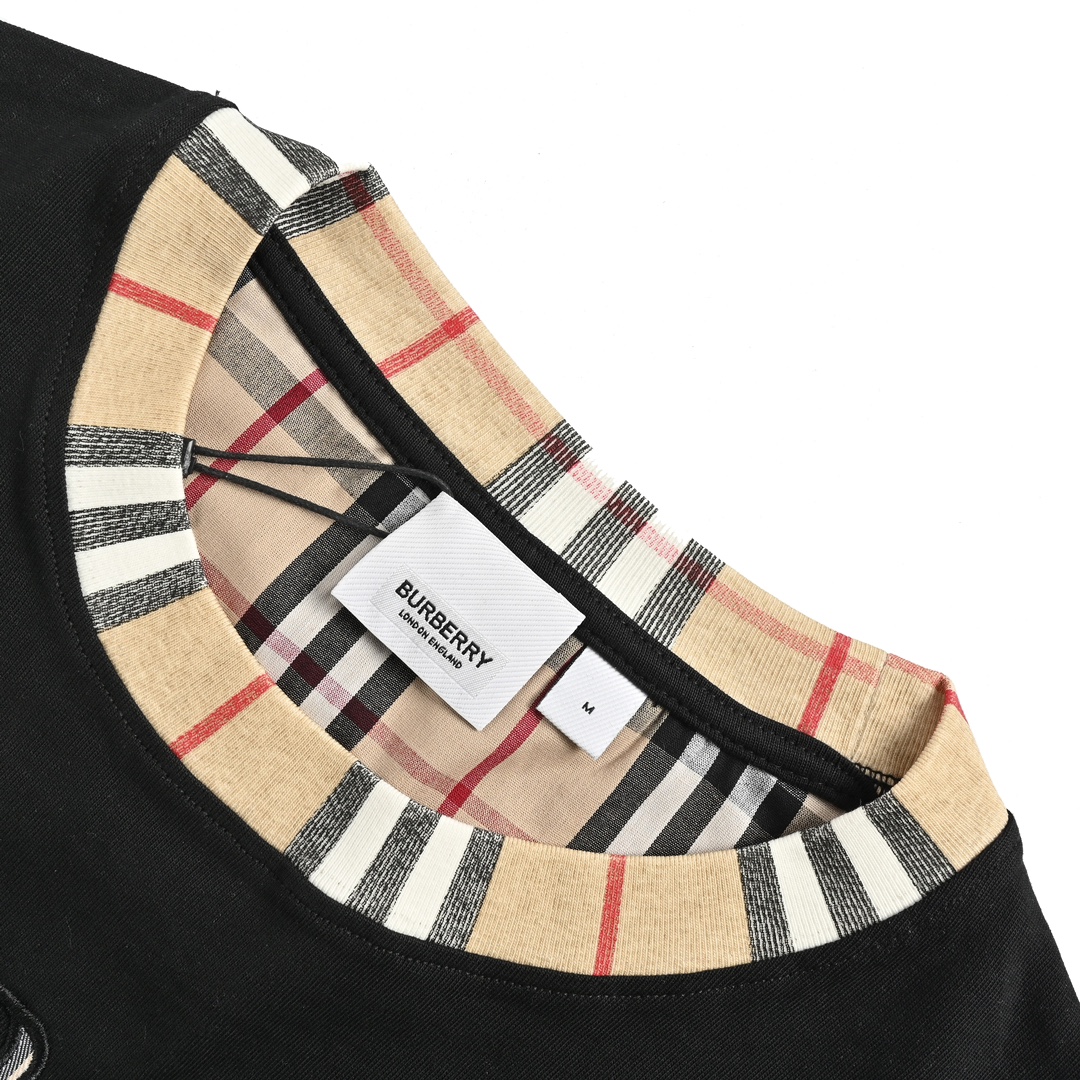 Burberry 24ss plaid collar stitching embroidered letter short sleeves