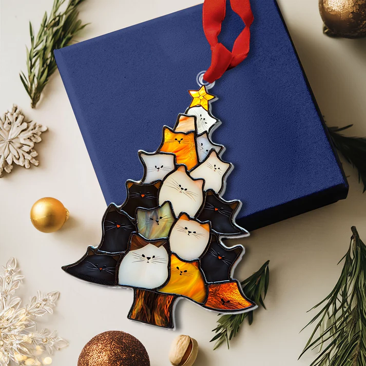 Cute stacked cat Christmas tree ornament