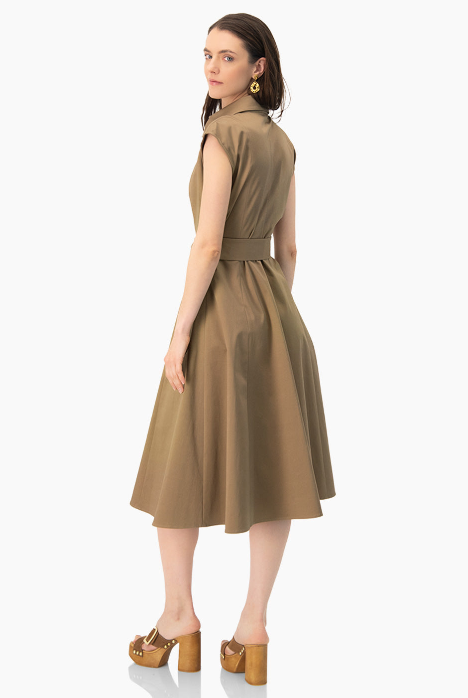 Vestido midi liso cuello camisero