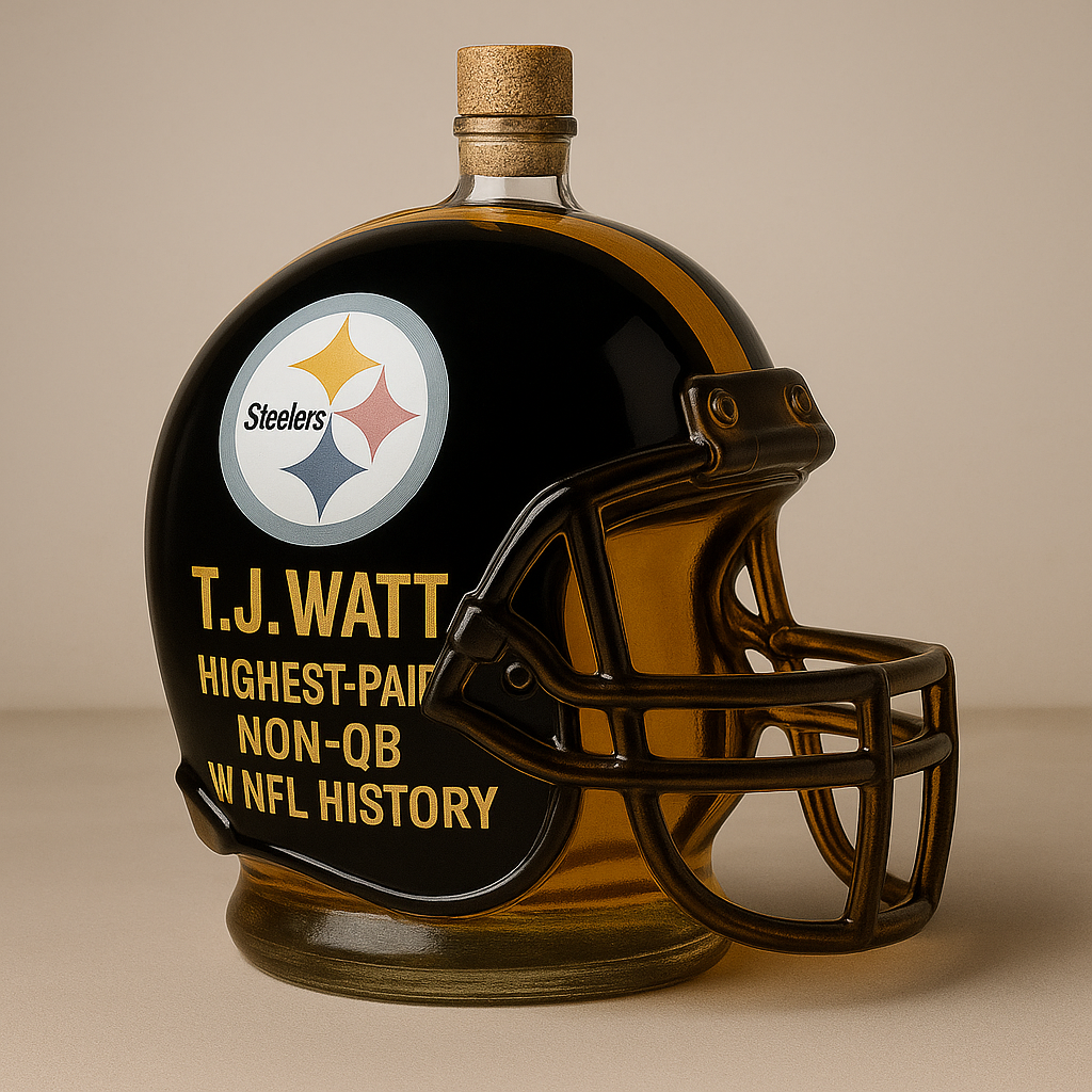 T.J. Watt “Highest-Paid Non-QB in NFL History” Commemorative Whiskey Bottle – Steelers Helmet Edition
