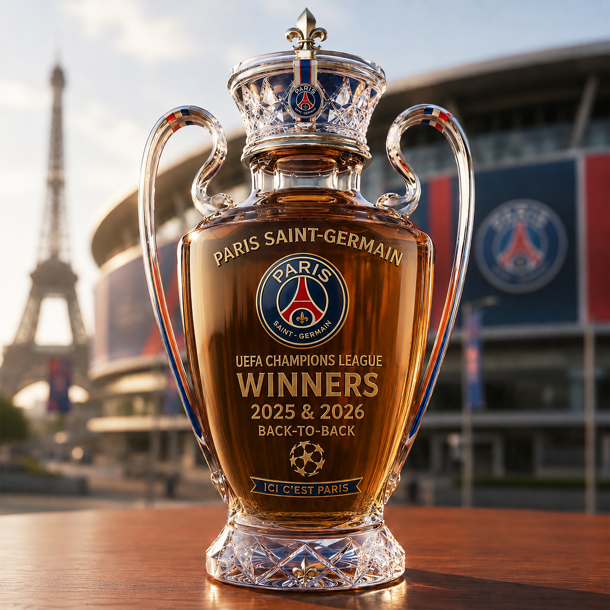 Paris Saint-Germain Back To Back Champions Trophy Whisky Bottle
