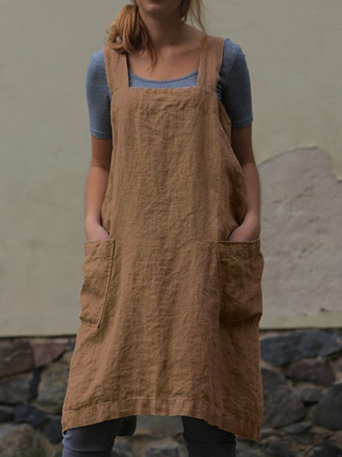 Women's cotton and linen loose apron