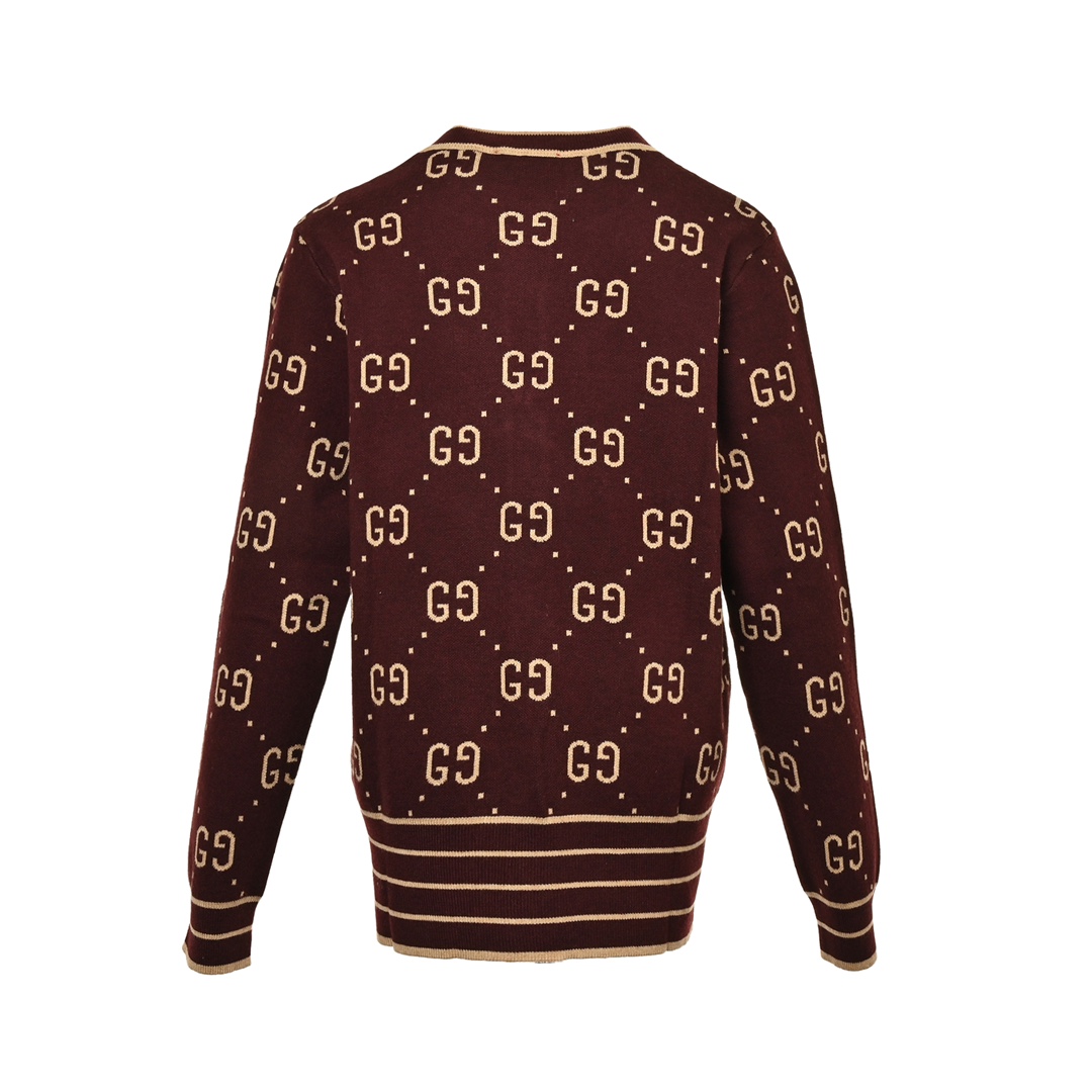 Gucci 24Fw Women's Allover Double G Jacquard Crew Neck Cardigan Sweater