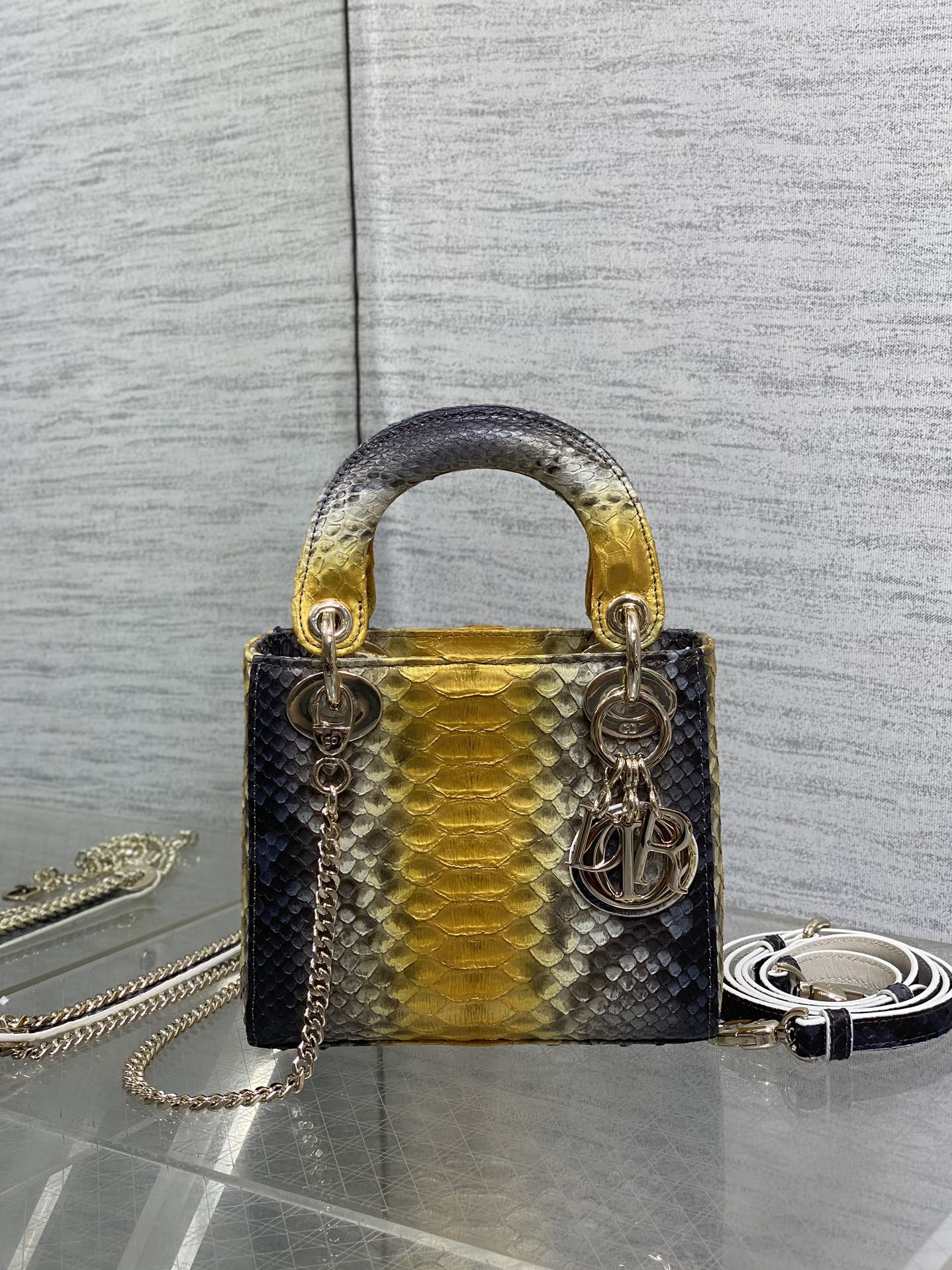 Dior Lady three-grid rare snakeskin Princess Diana bag
