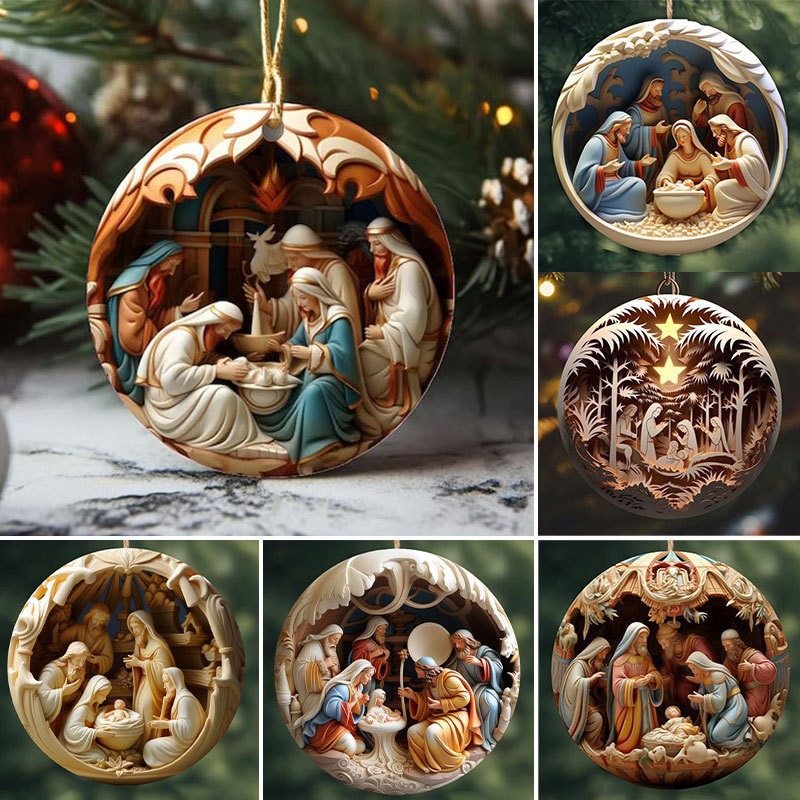 ON SALE🔥6Pcs/Set 3D Effect Double-Sided Nativity Scene Wooden Decoration -Buy 4 Sets Free Shipping