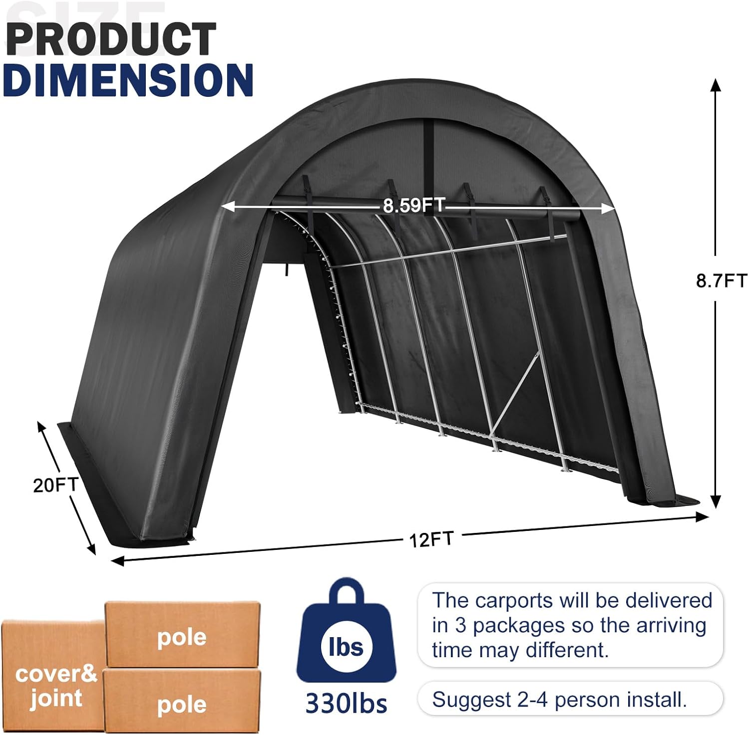 10x20ft Carport,Heavy Duty Car Canopy