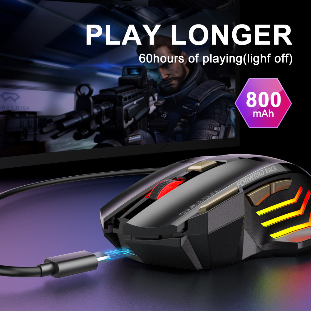 Rechargeable Wireless BT Gamer Gaming Mouse - Ergonomic, Silent, RGB Backlight, Perfect for Laptop & PC