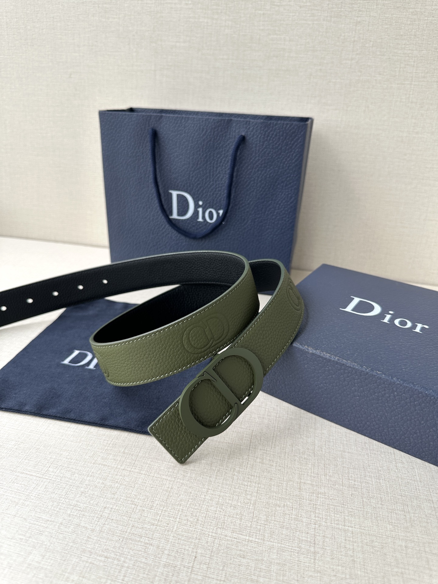 Dior embossed top layer leather belt 3.5CM wide