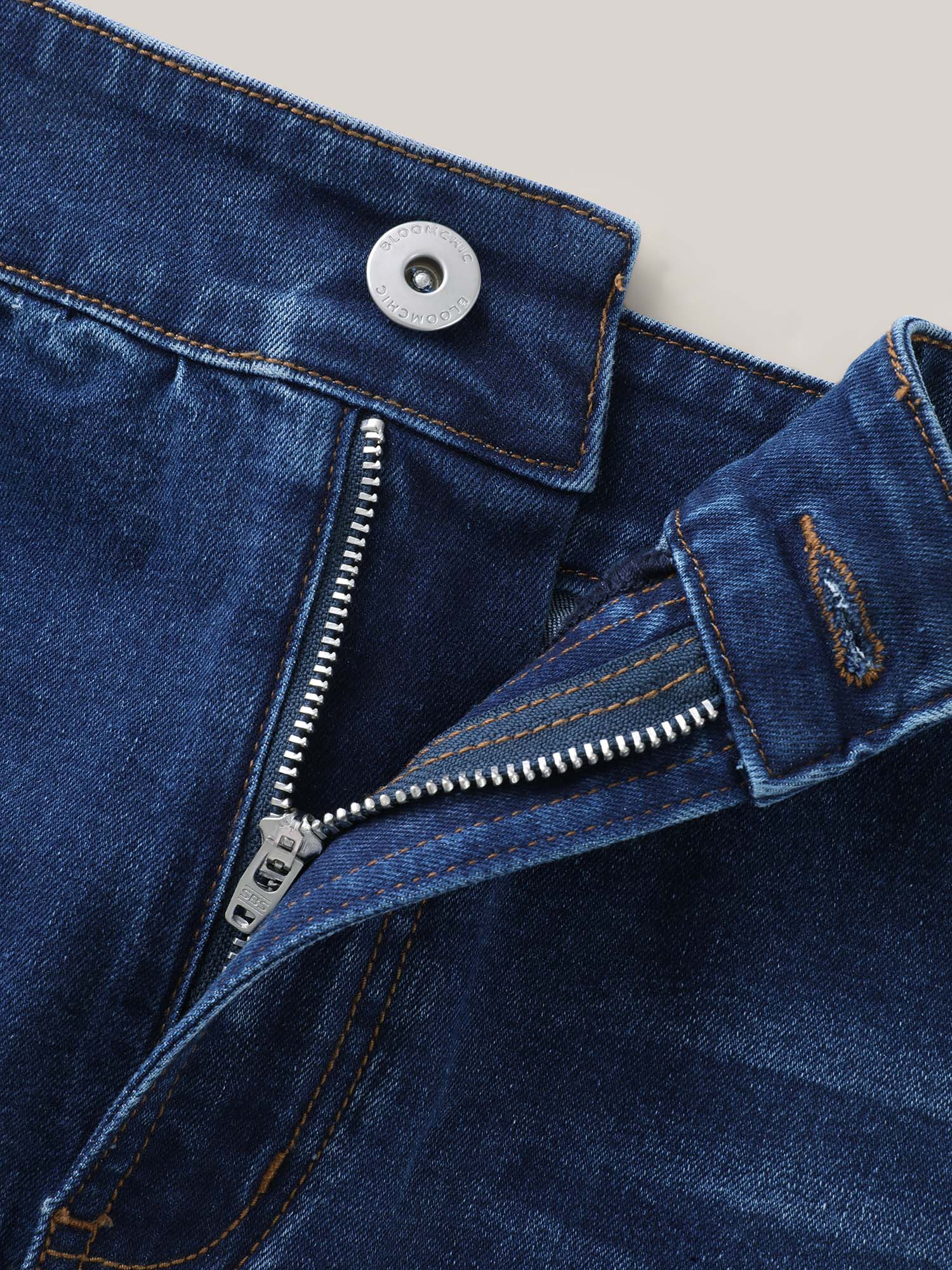 Whiskered Classic Cut Fitted Denim Skirt