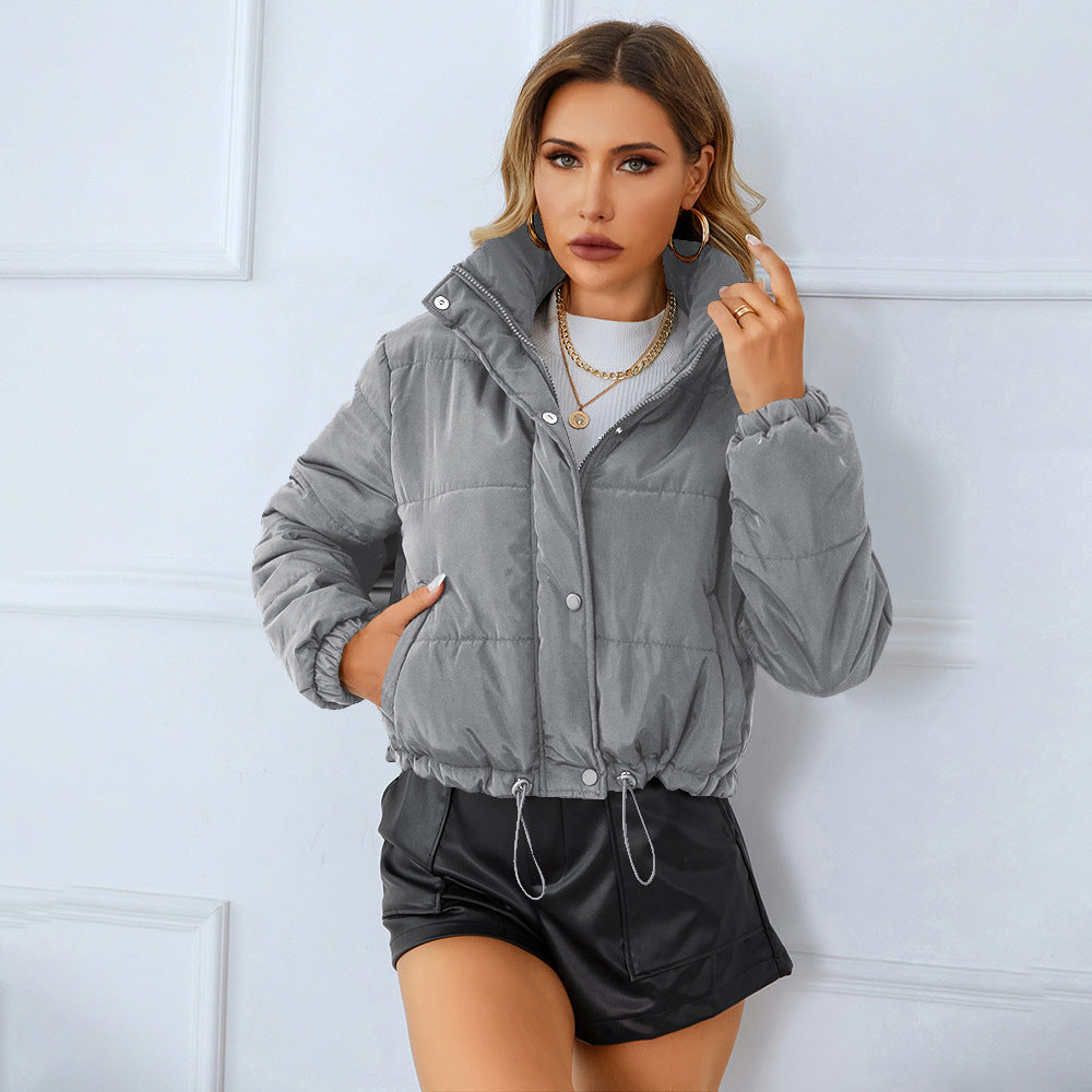 Autumn Winter Women Cotton Padded Jacket Stand Collar Zipper Button Cotton Clothing Cotton Coat Warm Quilted Jacket Coat