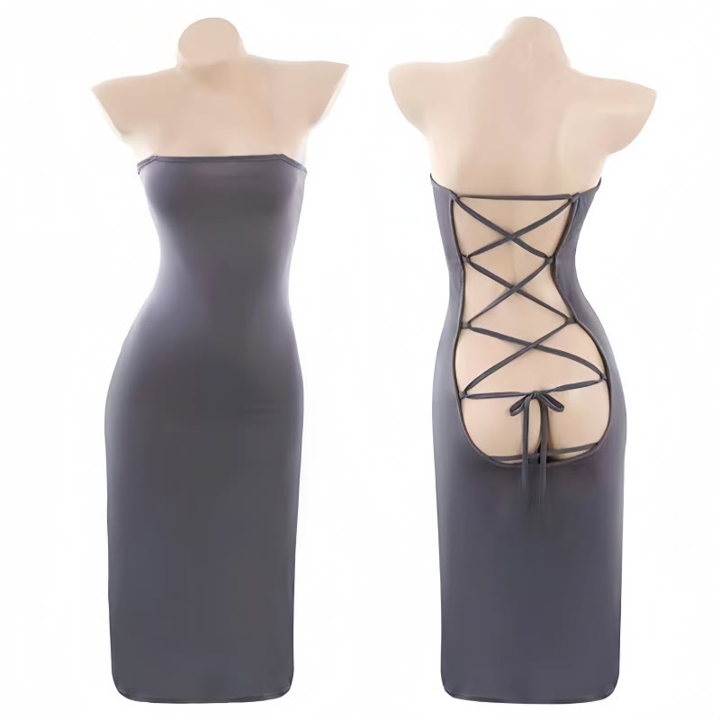 Leopard Print Lace Up Hollow Out Off The Shoulder Lingerie Dress