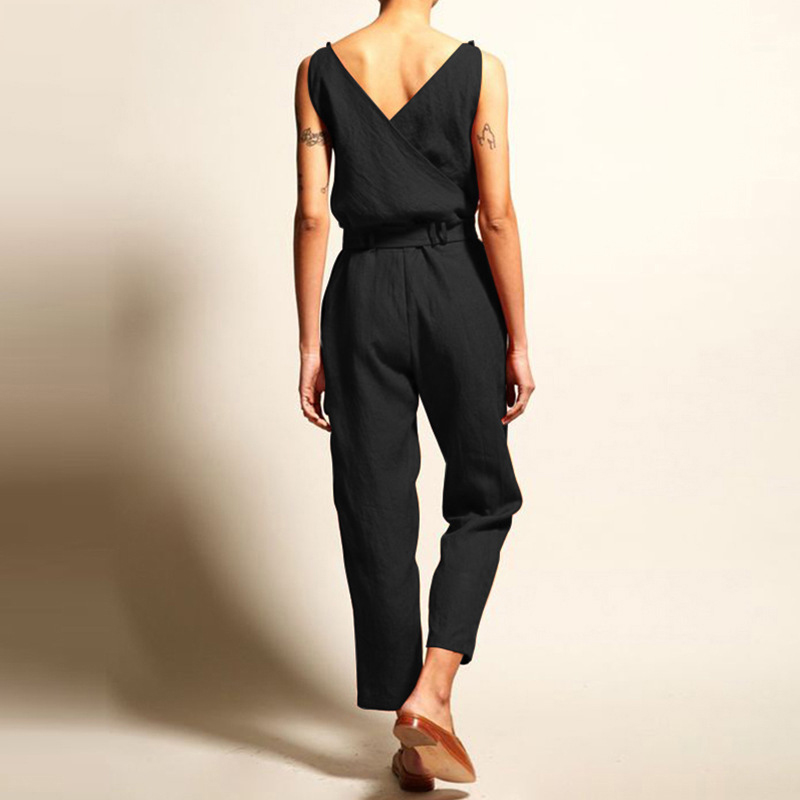 Solid Color Simple V-Neck Casual Jumpsuit