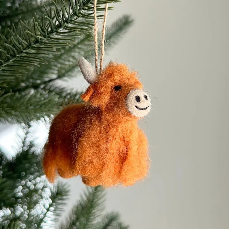 Needle Felted Highland Cow Ornament