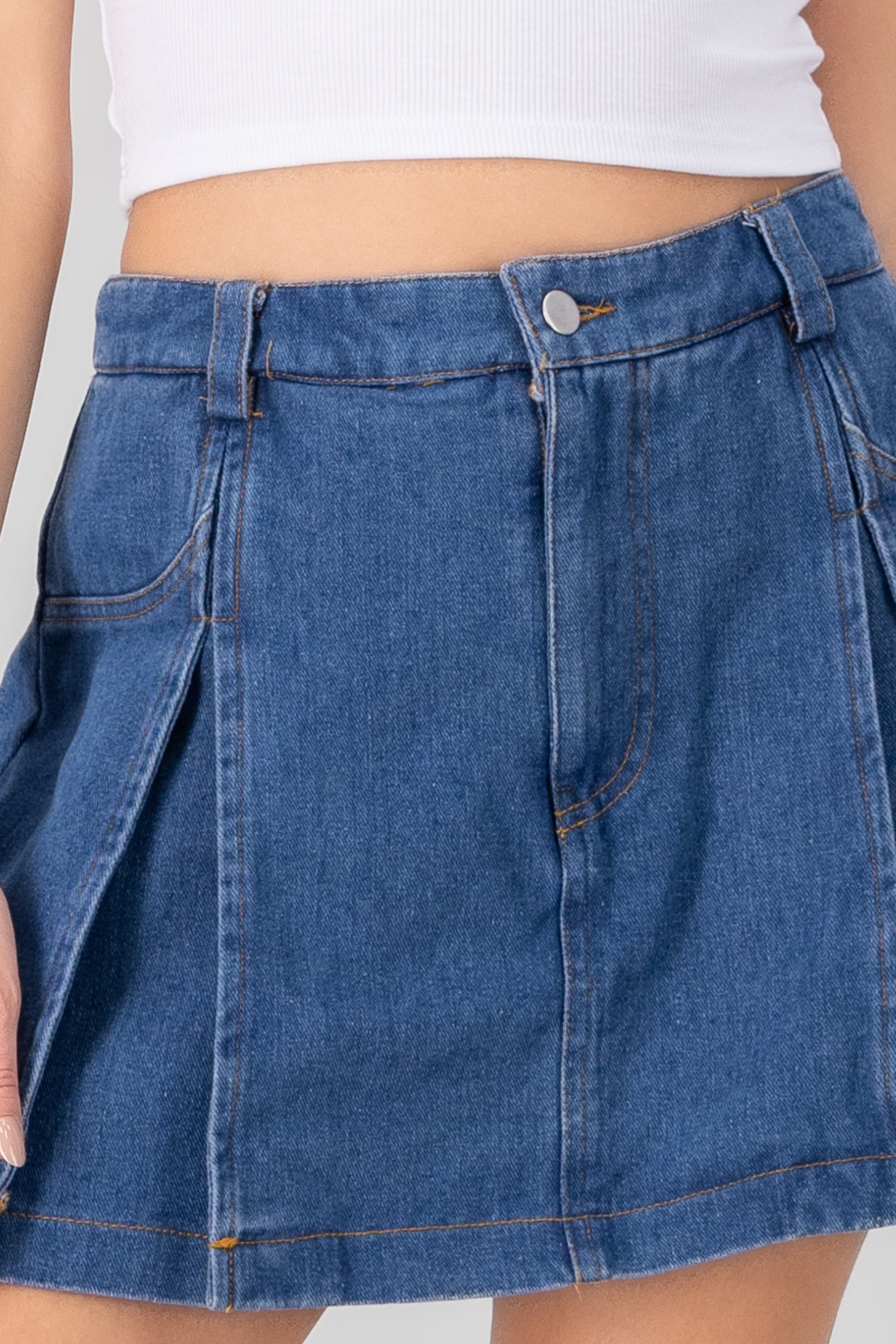 Pleated Denim Mini Skirt