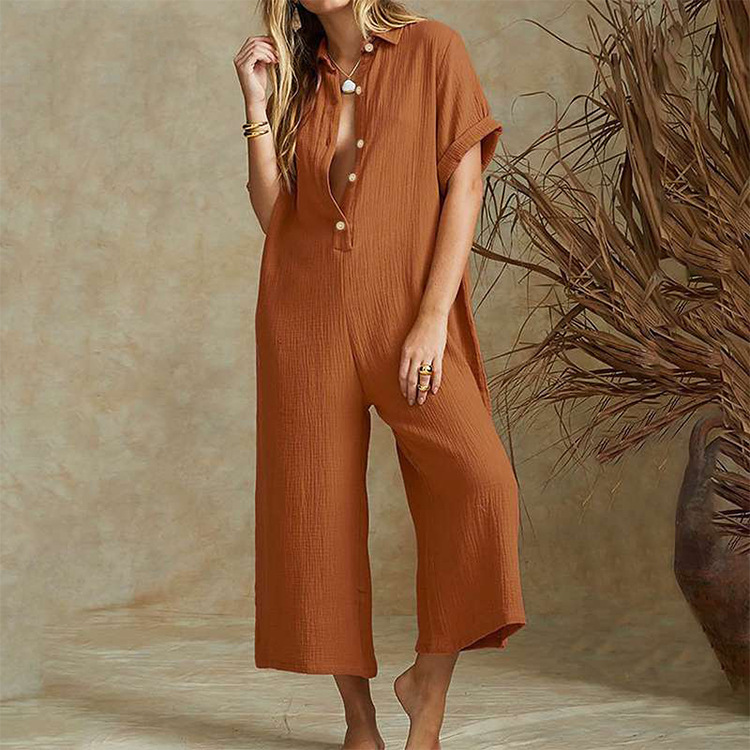 Casual Loose Short Sleeved Wide Leg Jumpsuit