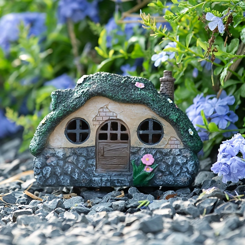 1pc Solar Garden Statue Lights, Fairy Garden House Cottage Figurines Solar Powered Resin Sculpture Outdoor Decor Light For Patio, Lawn, Yard Art Decoration, Housewarming Gift (Resin)