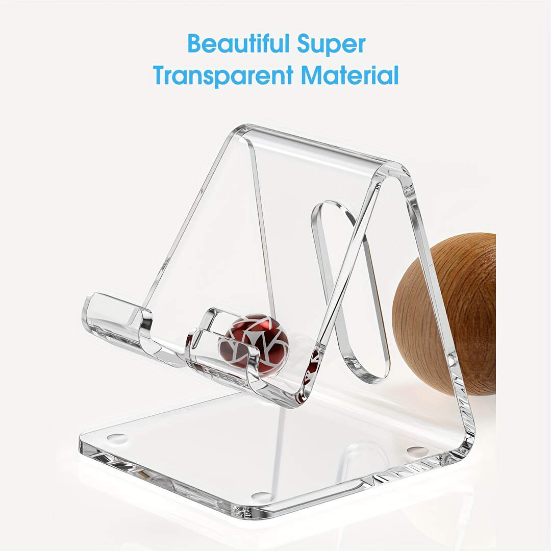 [Clear Phone Stand] Universal Clear Acrylic Phone Stand | ABS Material, Non-Slip Pads, Charging Hole, Ergonomic Design for All Smartphones 4-8 Inches - Office Desk Accessories