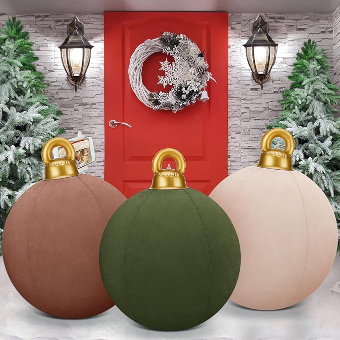 🎈🎈24inch Flocking TPU Inflatable Christmas Balls Lantern Balls Holiday Ornaments