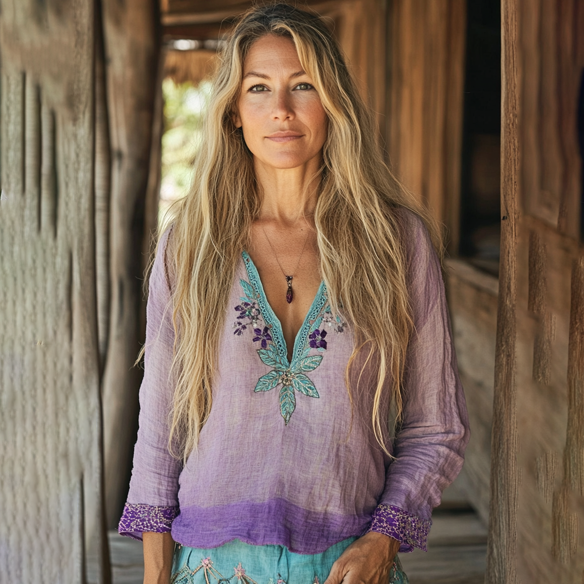 Boho Floral Tribal Embroidery Print Cotton And Linen Blend Loose Blouse