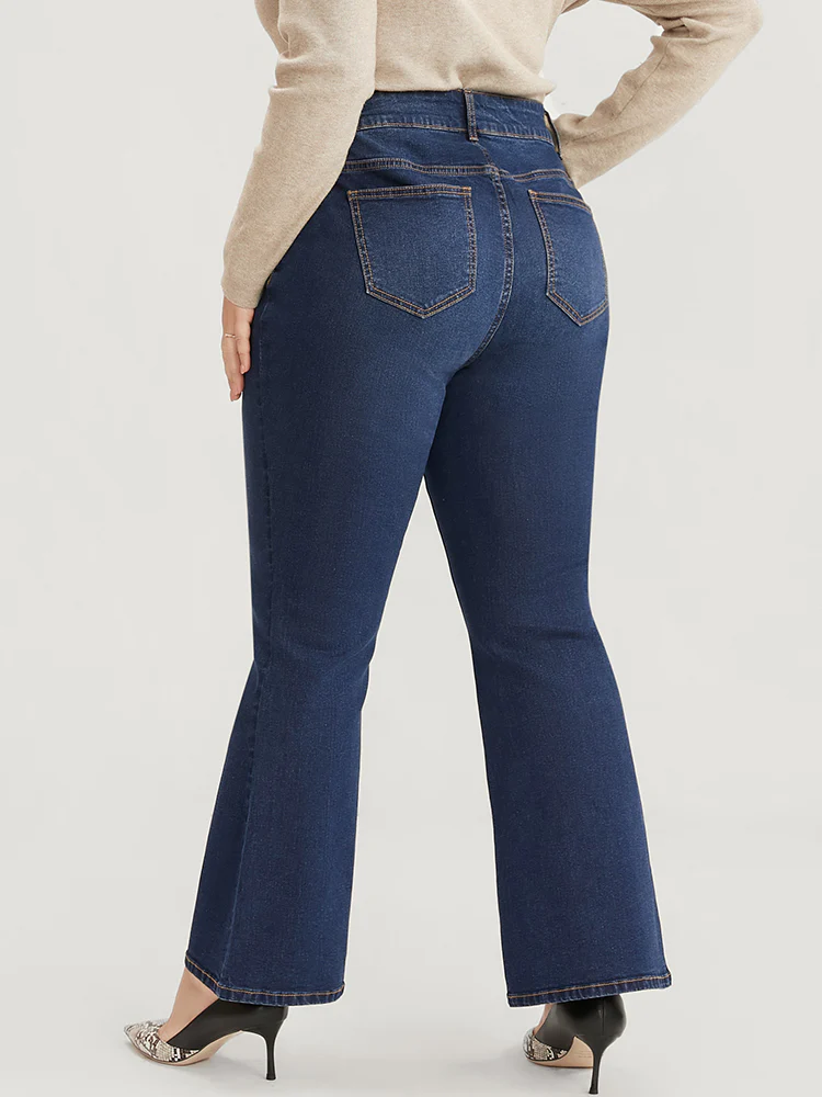 Bootcut Very Stretchy  High Rise Dark Wash Split Hem Jeans
