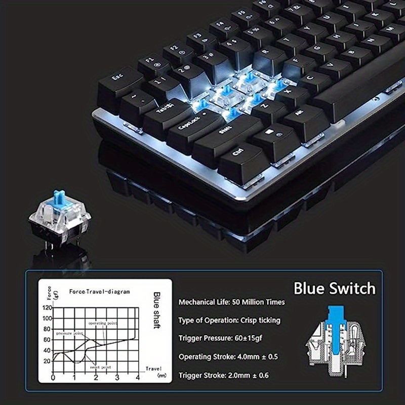 AK33 USB Type-C Wired Hot Swap Gaming Mechanical Keyboard LED White Backlight 82 Keys Ultra Compact 80% Gaming Keyboard For Office, Typists And Games