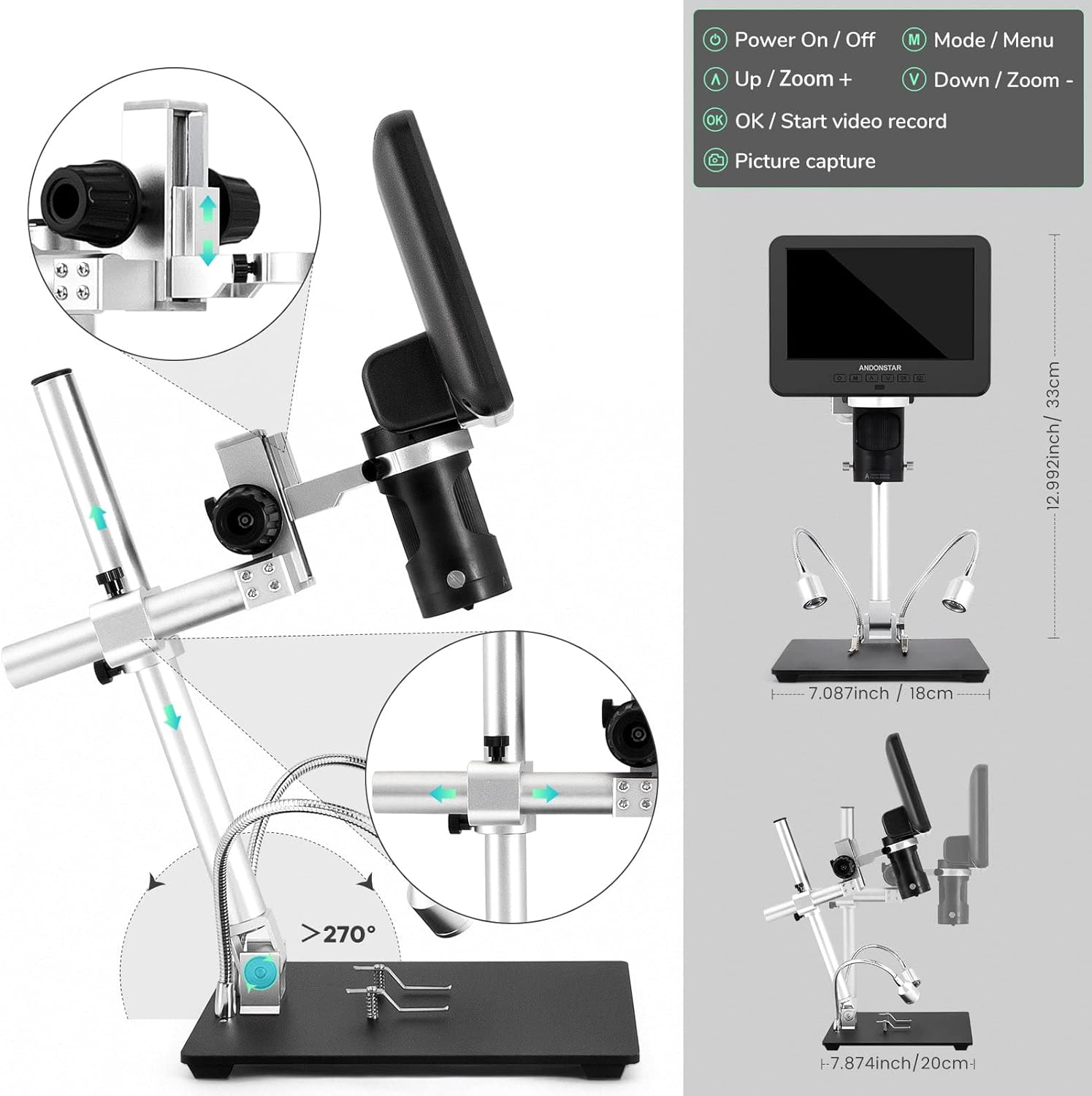 Andonstar HDMI Digital Microscope 2000x 3 Lens 2160P UHD Video Record