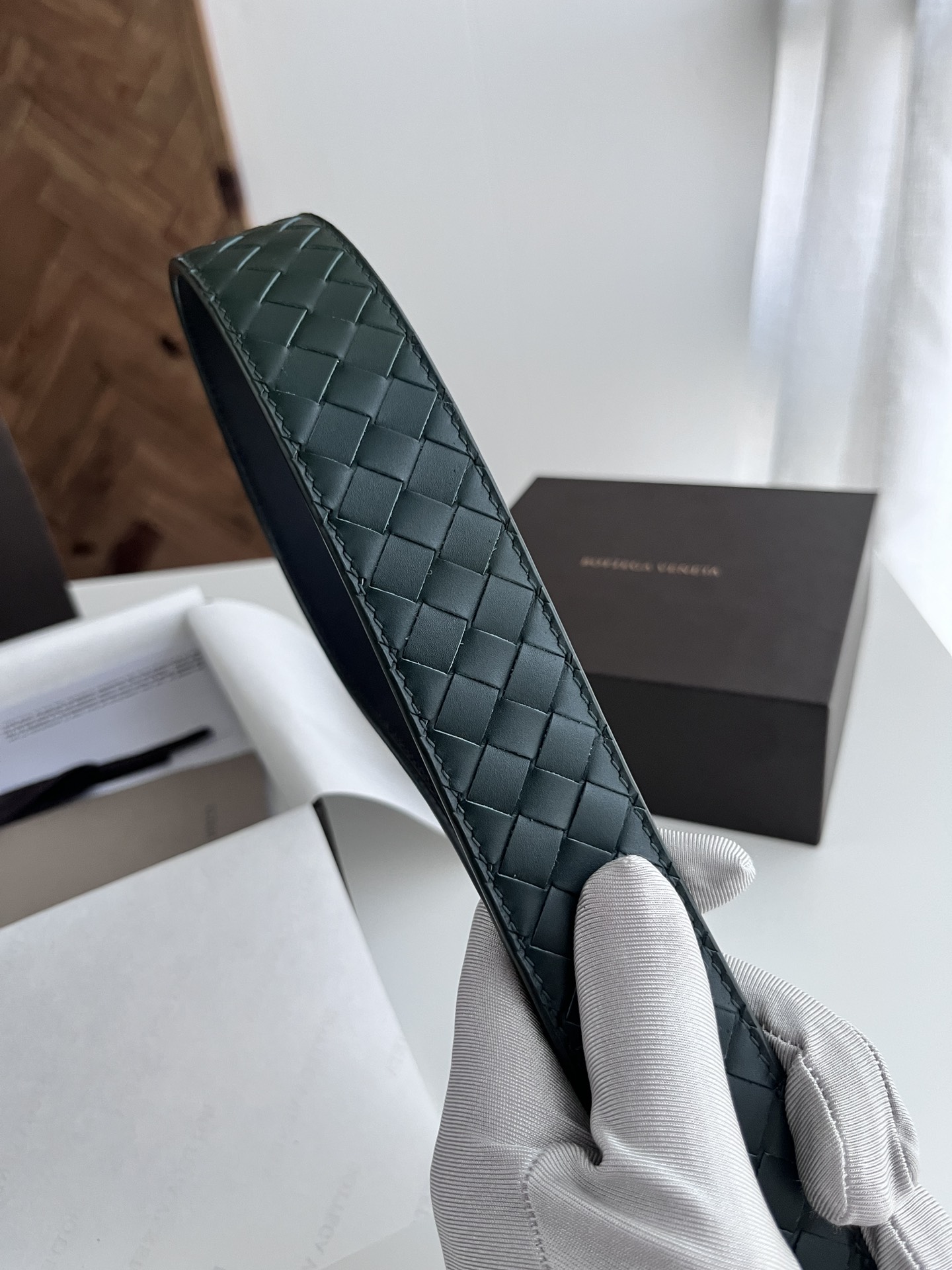 Bottega Veneta intreccio woven cowhide double-sided belt 3.5cm wide
