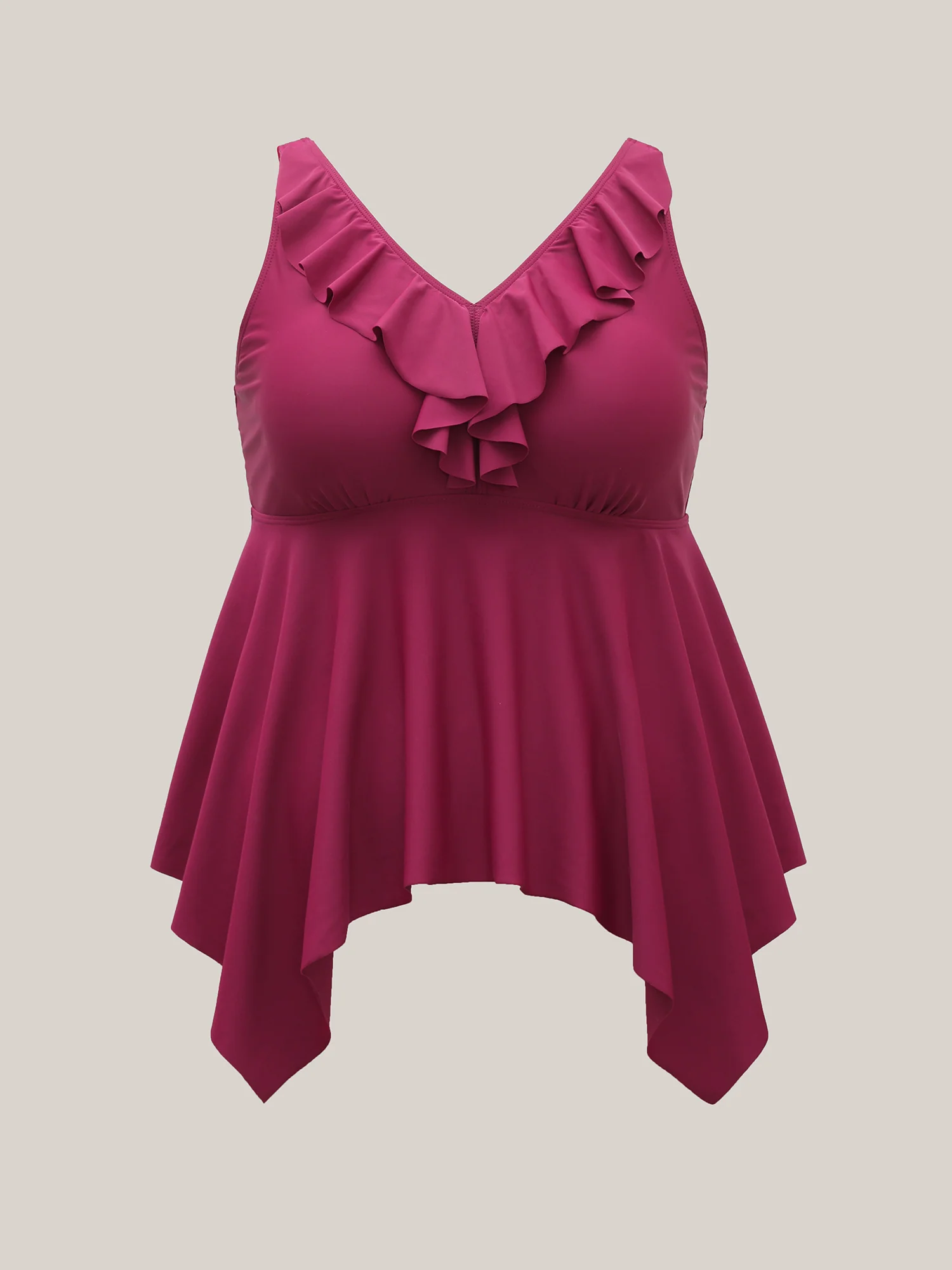 Ruffle Collar Hi-Low Hem Swim Top