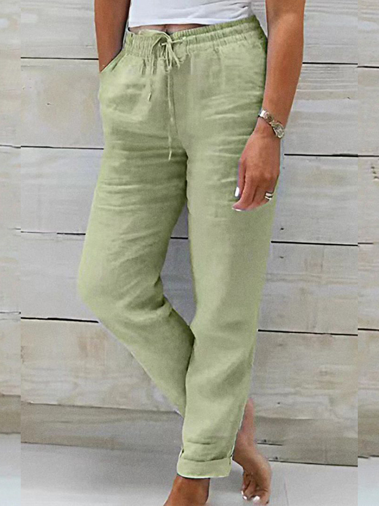 Solid Color Elasticated Waist Casual Pants