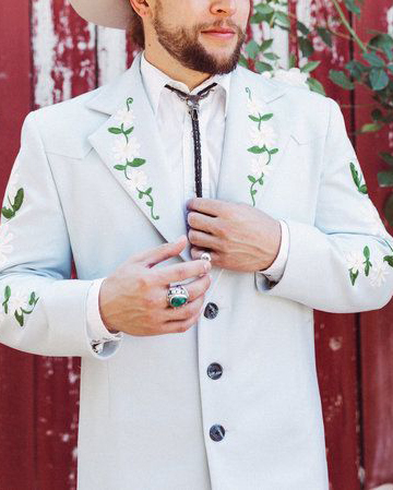 Men's Casual White Floral Print Western Long Sleeve Jacket Blazer