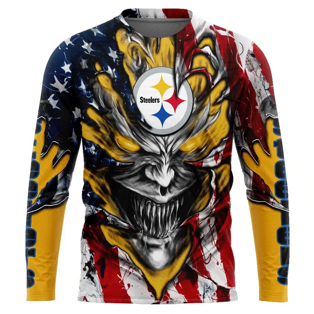 PITTSBURGH STEELERS DEMON FACE AMERICAN FLAG-3D UNISEX HOODIE