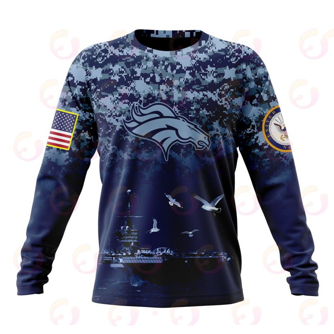 DENVER BRONCOS 3D HOODIE HONOR US NAVY VETERANS